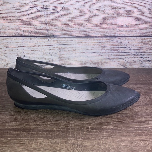 Crocs Shoes Womens 8 Rio Ballet Flats Black Comfort Slip On Pointed Toe - Picture 1 of 10